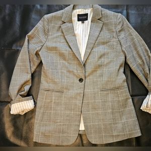 NWT BR Long & Lean Gray Windowpane Blazer Sz 4